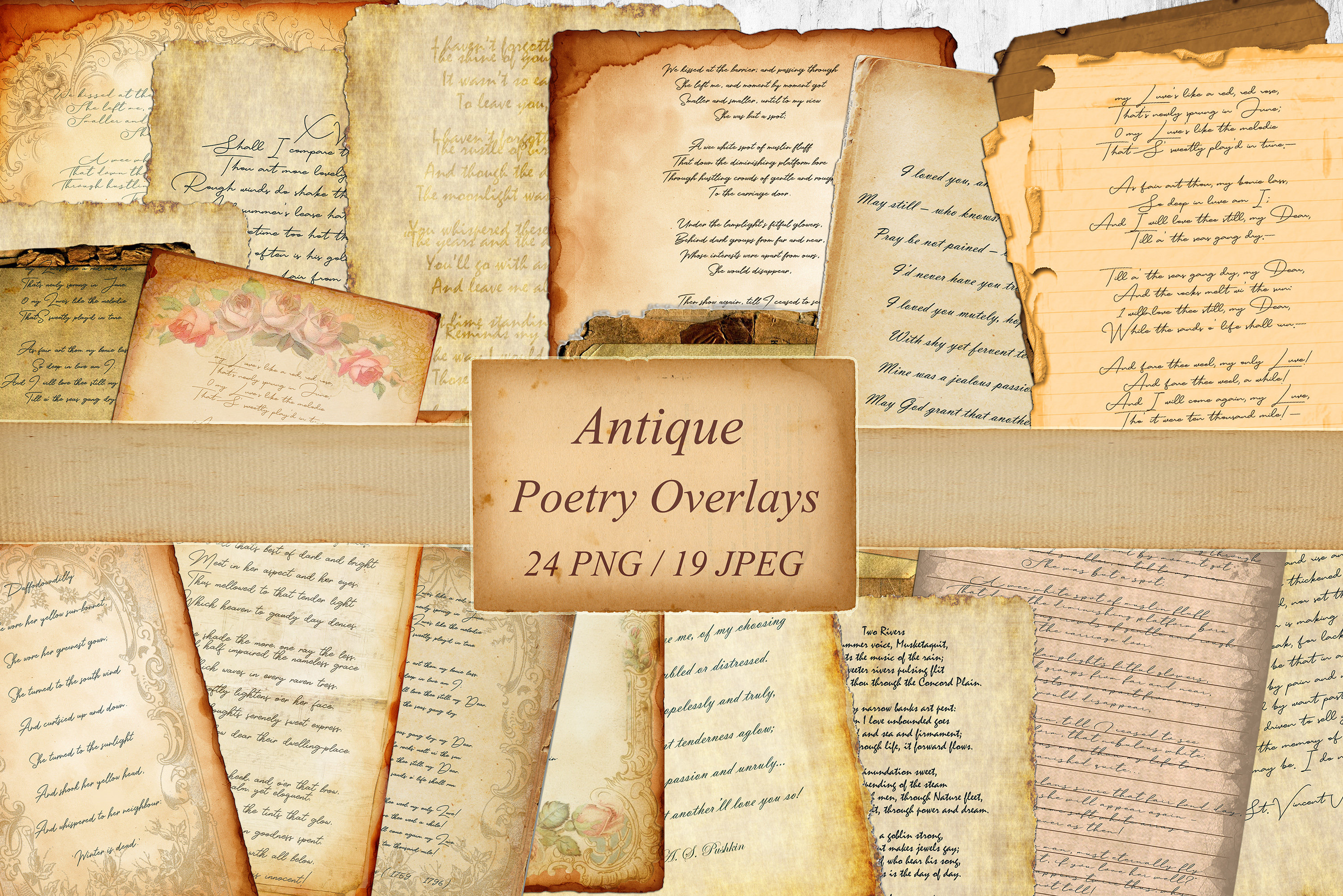 Antique Poetry Overlays Scrapbooking Digital Collage Sheet Etsy