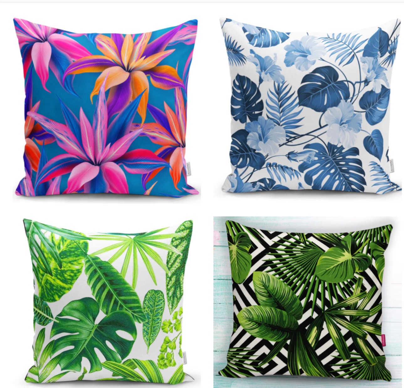 Tropical Digital Print Pillow Cover Decorative Cushion Case Etsy