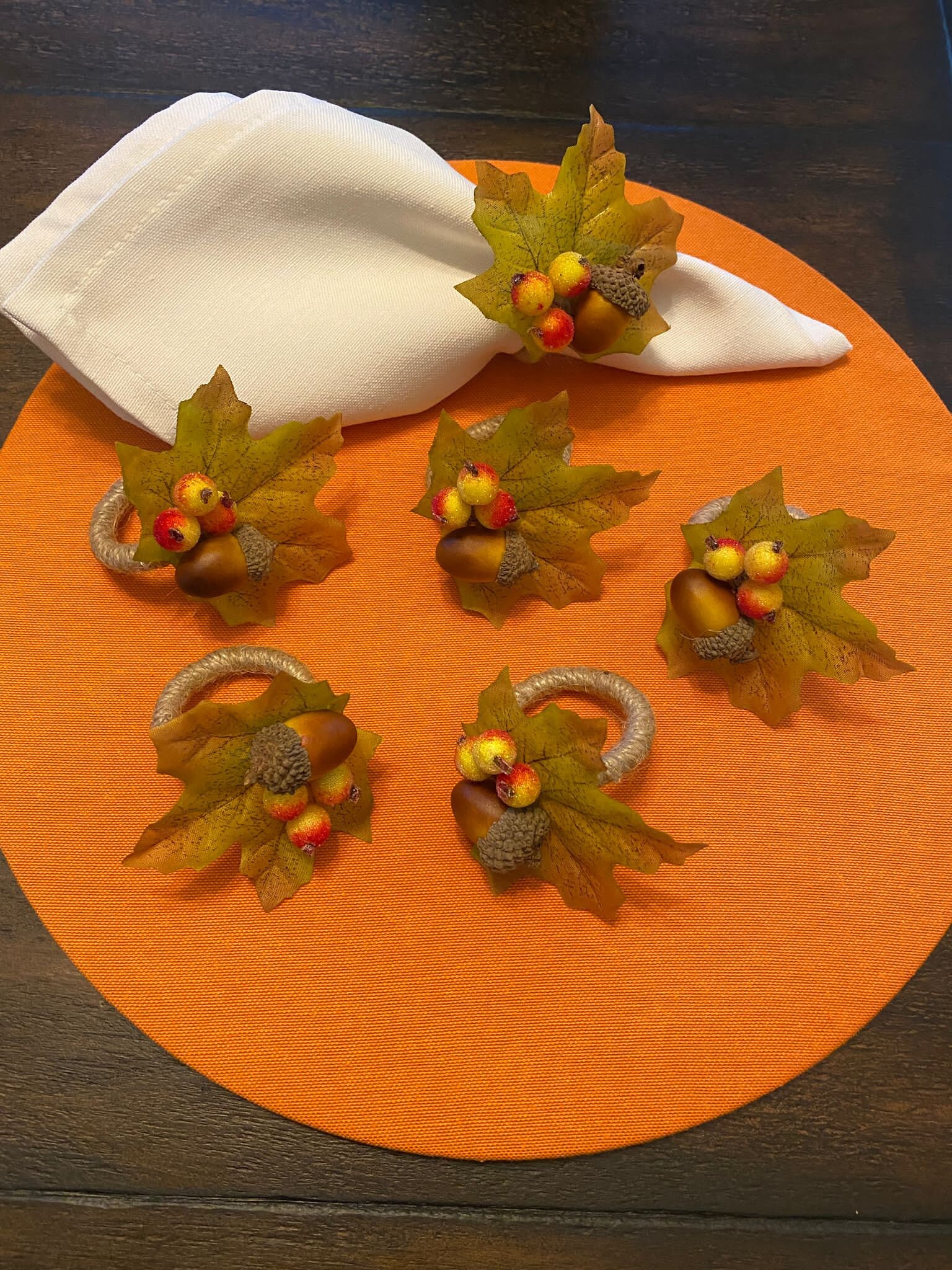 Fall Pumpkin and Acorn Napkin Rings Floral Napkin Holder Etsy