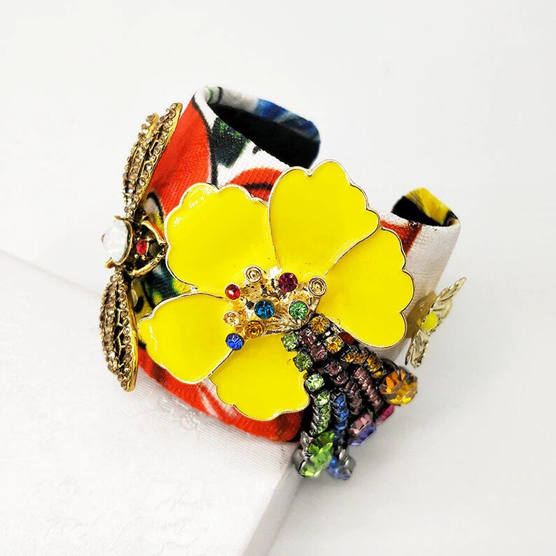 Handmade jewelryDesigner bracelet Full Crystal Flower braceletrhinestone charm braceletBracelet Band ZirconCrystalsopen cuff bangle