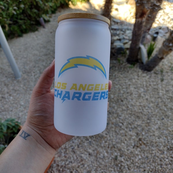 Frosted los Angeles chargers 16 oz beer can/ iced coffee/ Libbey cup/ frosted can