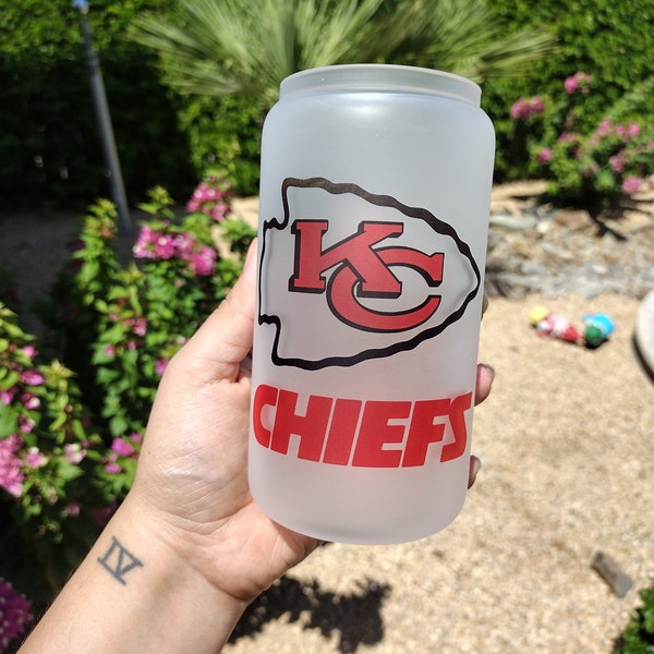 Frosted Kansas City Chiefs 16 oz beer can/ iced coffee/ Libbey cup/ frosted can