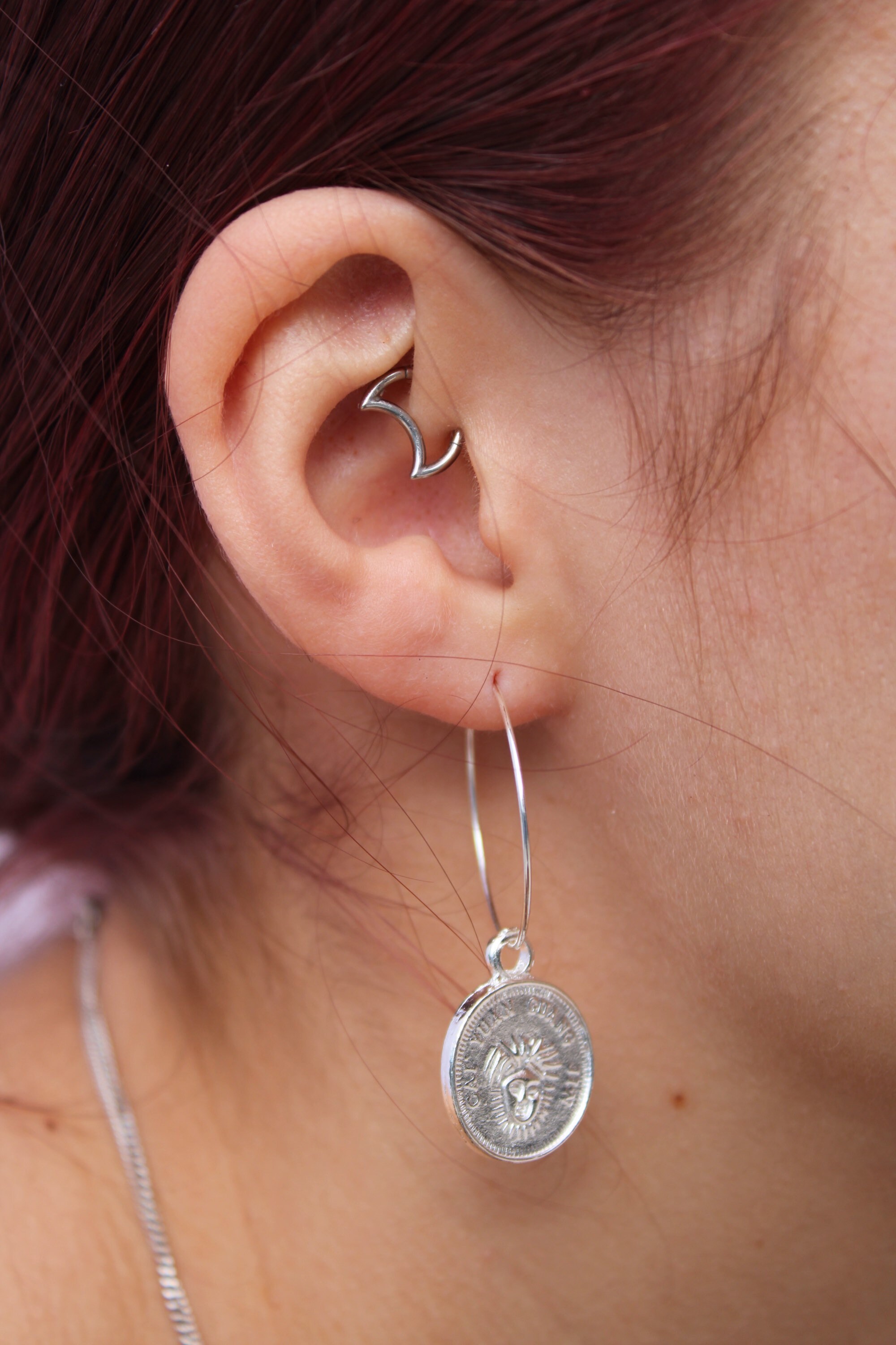 silver coin hoop earrings