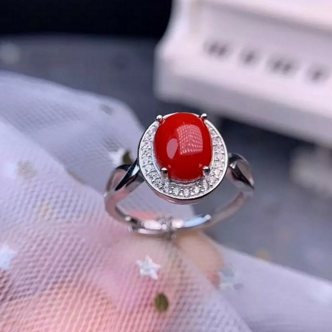 Natural Coral Gem Ring In Solid 925 Sterling Silver Fine Etsy
