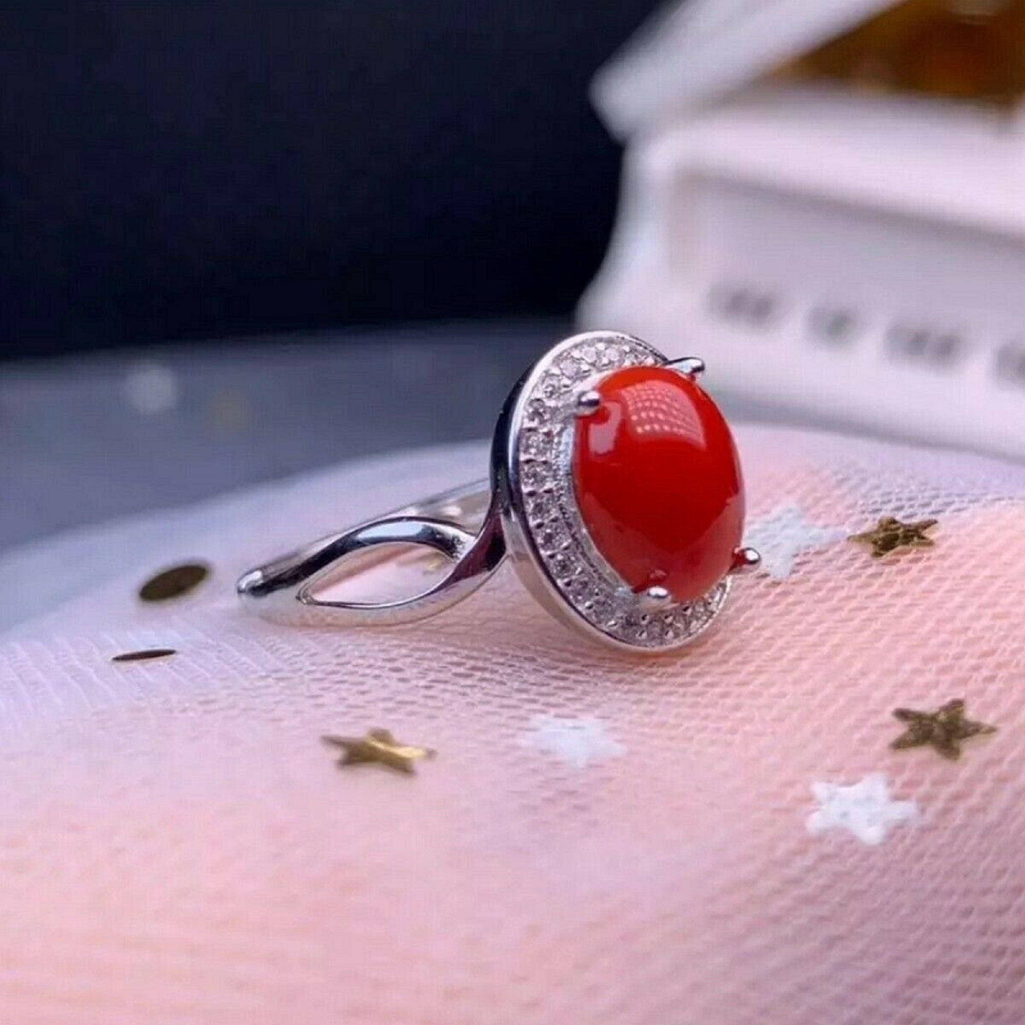 Natural Coral Gem Ring In Solid 925 Sterling Silver Fine Etsy