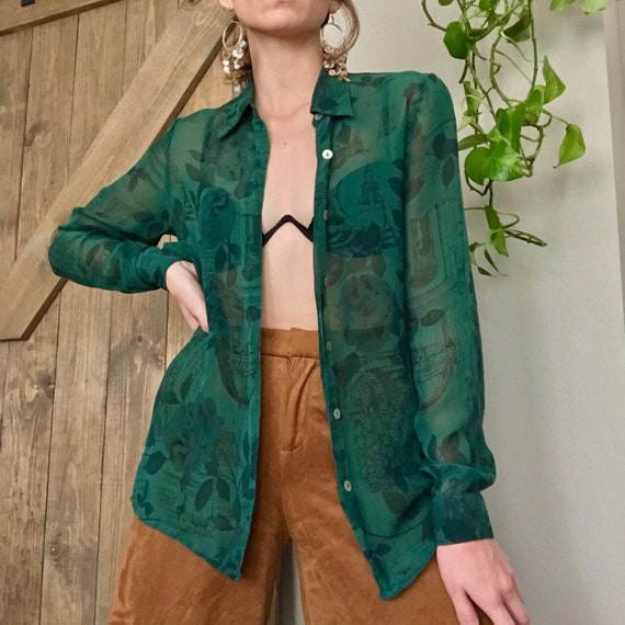 Vintage 100% Silk Organza Button Up