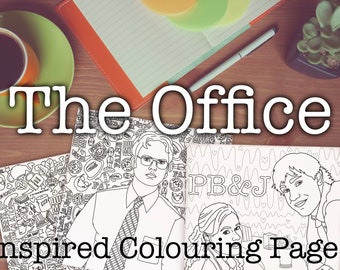 Confezione da 3 pagine da colorare ispirate all'ufficio - Download digitale (Dwight Schrute, Jim & Pam, modello Dunder Mifflin)