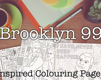 Pagine da colorare ispirate a Brooklyn 99 Confezione da 3 - Download digitale (Jake e Amy, citazione del Capitano Holt, modello Brooklyn 99)