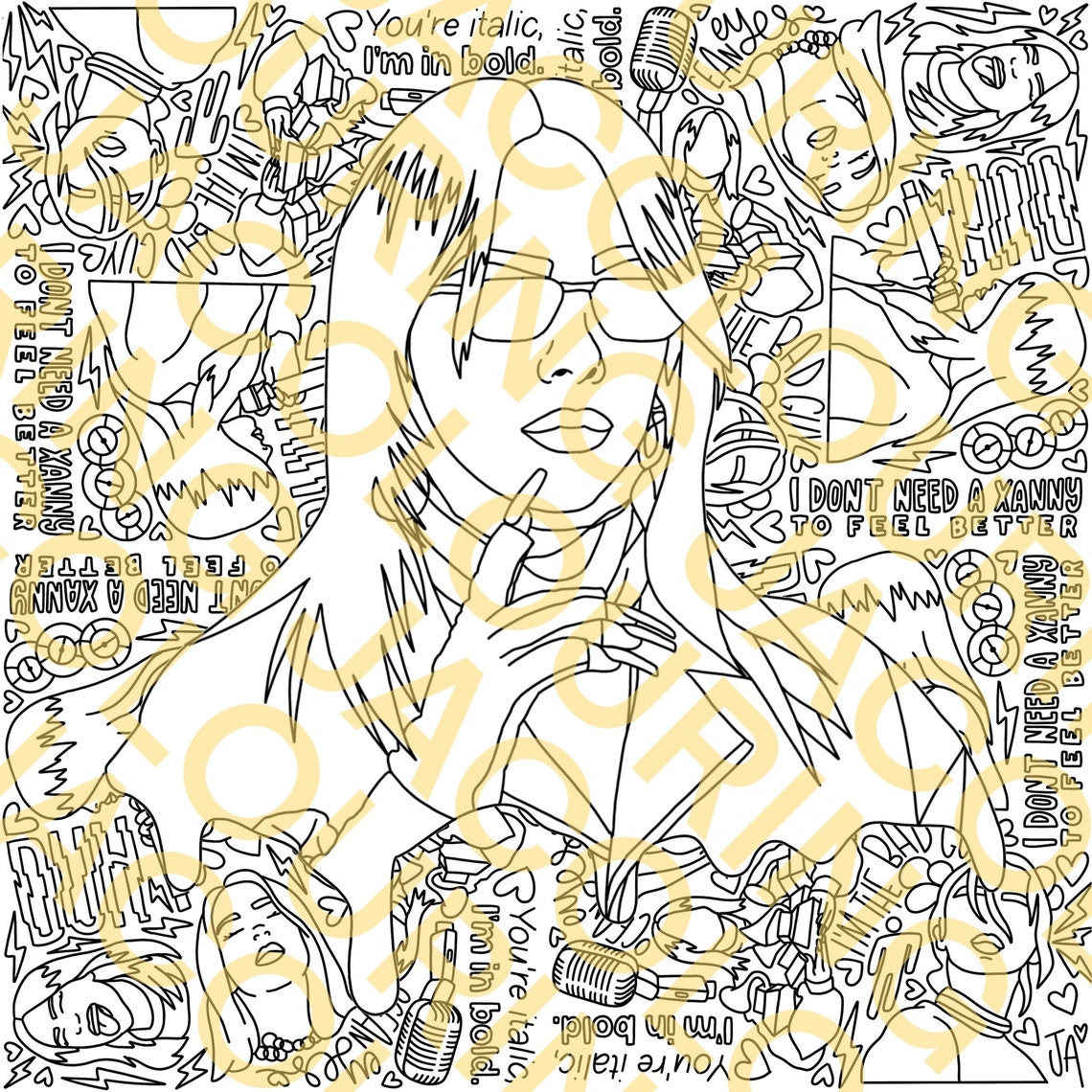 Download PRINTABLE Billie Eilish Portrait Bad Guy Colouring Page | Etsy