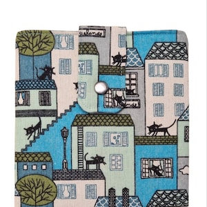 Book sleeve, tablet sleeve, cats, houses, book pouch, bookprotector, gewatteerde booksleeve