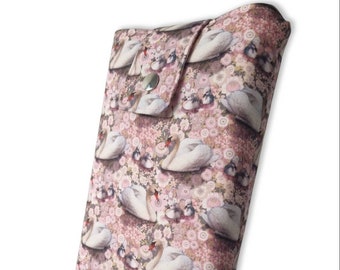 Book sleeve, tablet sleeve, swan, floral, book pouch, roze bookprotector, gewatteerde booksleeve