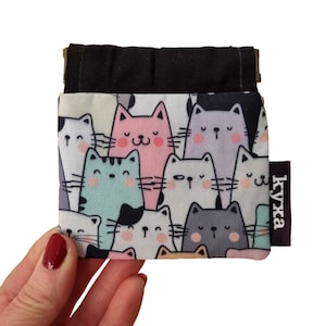 Mini knijpzakje, muntzakje, earbuds zakje, tampon zakje, katten, klein cadeautje, flexible frame zakje, minizakje, klein zakje