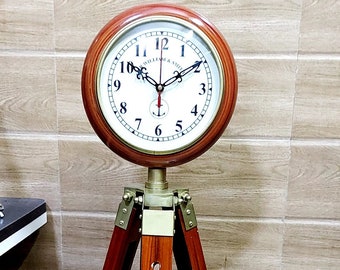Vintage Wooden Tripod Clock Office Adjustable Room Decor Floor Clock