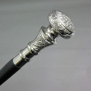 Vintage Wooden Walking Stick: Solid Silver Brass Handle, Victorian Style