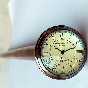 Brass Watch Head Wooden Walking Cane - Antique Style 36&quot;