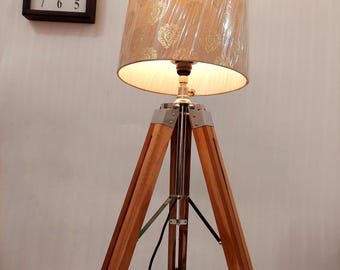 Nautical Tripod Floor Lamp Stand (Without Shade )/Wooden Home Decor Lamp for Home Office  Corners Decor Antique Style Tripod Lamp Stand