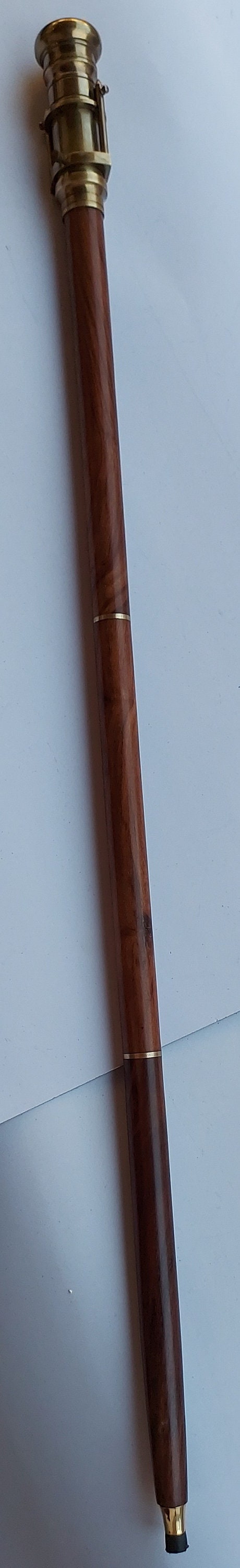Vintage Brass Telescope Handle Wooden Walking Stick Cane