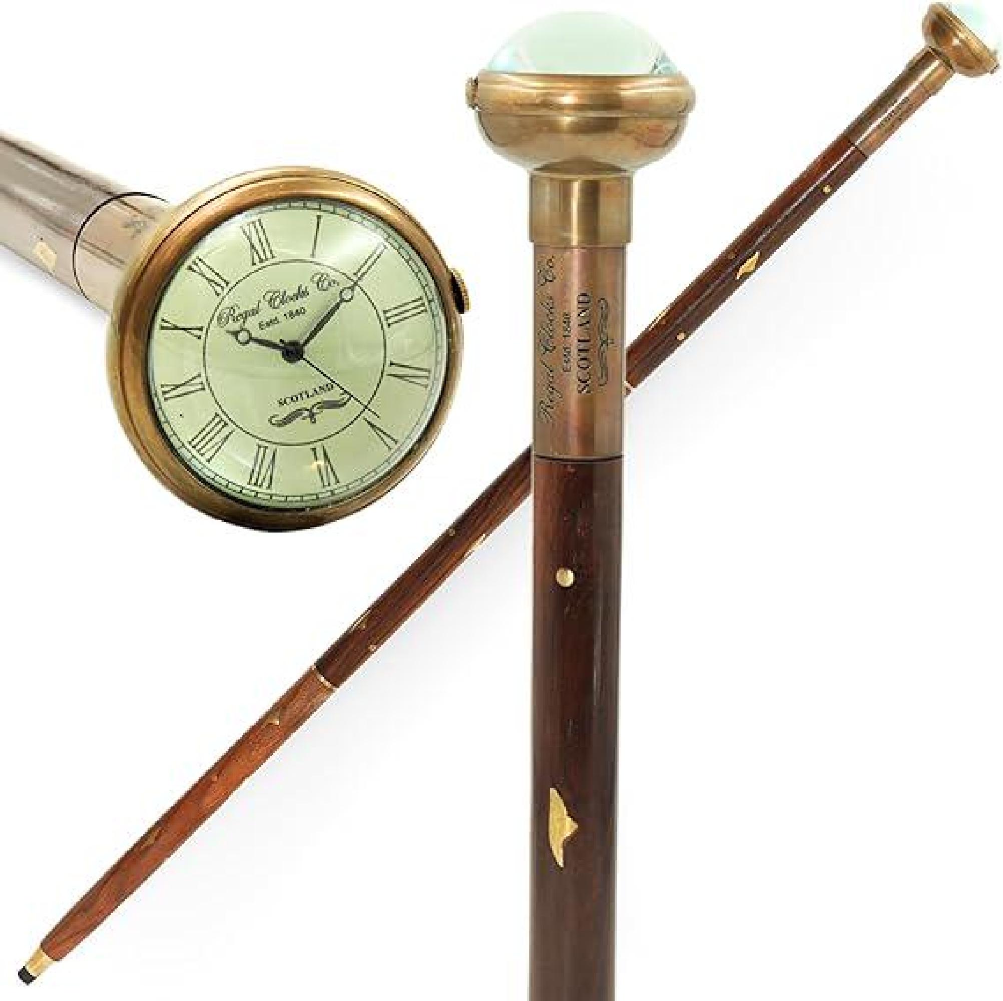 Handmade Rosewood Walking Cane – Antique Brass Clock Handle Wooden ...