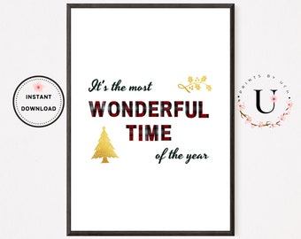 It's the Most Wonderful Time, Popular Printables, Printable Wall Art, Holiday Season Quotation Gift, Digital Art, Christmas Decor Typography