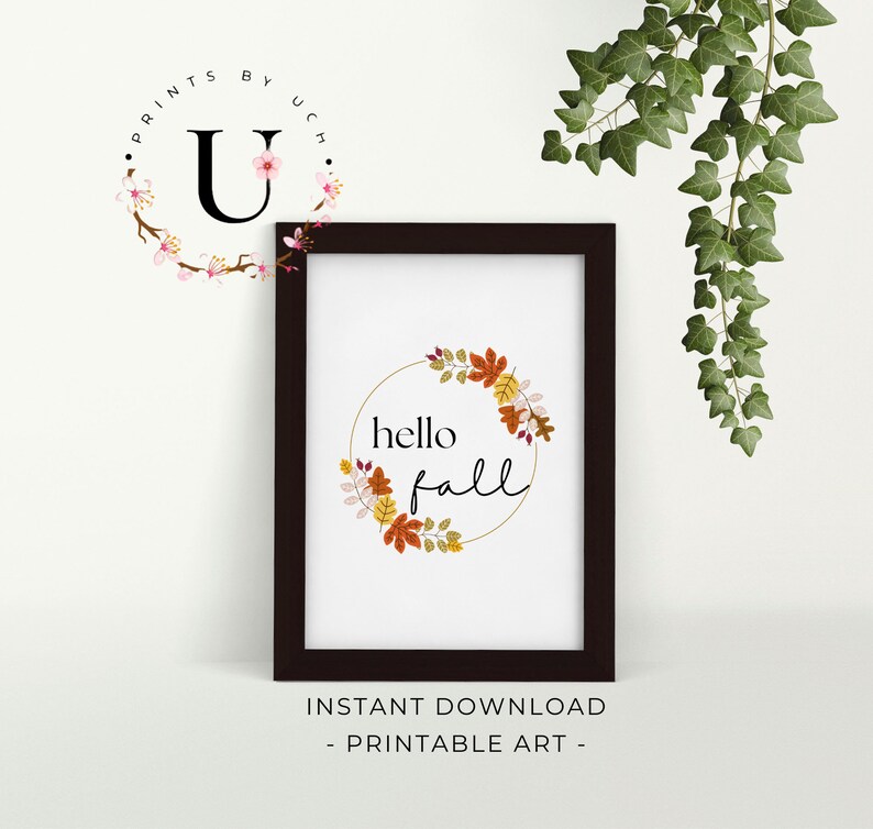 Hello Fall Printable Wall Art Autumn Decor Fall Sign Typography Print ...
