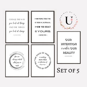 Minimal Wall Art Set of 5, Wayne Dyer, Popular Right Now, Vision Board Printables, Quotes about life, Mental Health Therapist Gift, Yoga