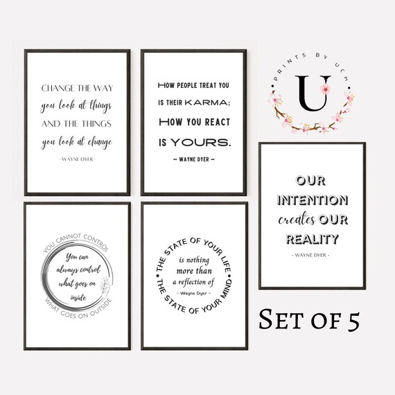 Minimal Wall Art Set of 5, Wayne Dyer, Popular Right Now, Vision Board Printables, Quotes about life, Mental Health Therapist Gift, Yoga
