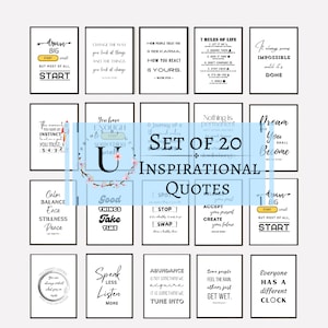 Minimal Wall Art Set of 20, Quotes about Life, Inspirational Quotes, Affirmation Cards, Vision Board Printables, Therapy Office Decor, Yoga