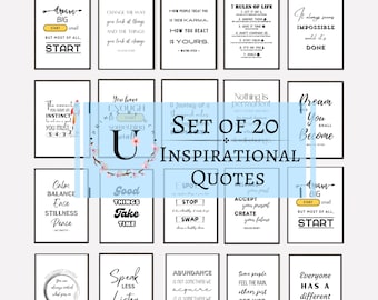Minimal Wall Art Set of 20, Quotes about Life, Inspirational Quotes, Affirmation Cards, Vision Board Printables, Therapy Office Decor, Yoga