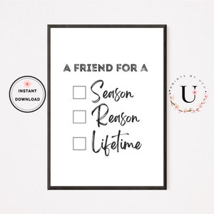 Jahreszeit, Vernunft, lebenslanger Freund, druckbare Wandkunst, Inspiration Zitate Download, Freundschaft Wohnkultur Typografie Typografie, Affirmationskarten