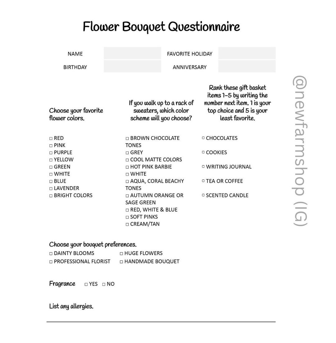 Flower Bouquet Questionnaire Personality Quiz How to Know Etsy