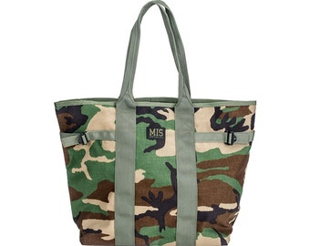 Woodland Camo Tote Bag: Cordura Nylon Multi-Pocket, Water-Resistant (Made in USA)