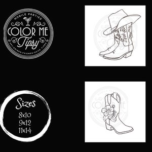 Toile prédessinée/ Bottes de cow-boy/ Peinture et gorgée/ Fête de peinture DIY/ École à la maison/ Camp/ Soirée entre filles/ Rendez-vous amoureux/Campagne/ Travaux manuels du professeur/anniversaire