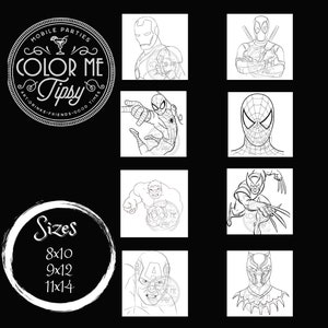 Predrawn/ Superheros/ man/ Deadpool/ Spiderman / Hulk/Wolverine/Captain America / Presketched/Marvel fan/ kids paint party/comic/adults/teen