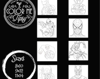 Predrawn/ Superheros/ man/ Deadpool/ Spiderman / Hulk/Wolverine/Captain America / Presketched/Marvel fan/ kids paint party/comic/adults/teen