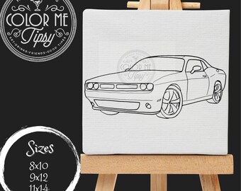 May include: A black and white line drawing of a car on a white canvas. The canvas is on a wooden easel. The text "Color Me Tipsy" is visible in the image.