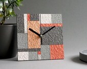 Modern Abstract Mantel Clock, Geometric Copper Upcycled Paper Home Decor, Handmade Recycled Newspapers Table Clock, Housewarming Gift