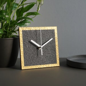 Luxury black and gold mantel clock, Modern free standing table decoration, Traditional recycled paper 1st anniversary gift for couple image 8