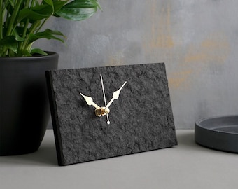 Black Minimalist Mantel Clock, Handmade Industrial Paper Desk Clock, 1st Anniversary Gift For Couple, Unique Housewarming Gift