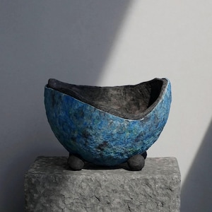 Stone-like paper mache bowl, Handmade sculptural decor, Wabi-Sabi minimalist centrepiece for modern interior
