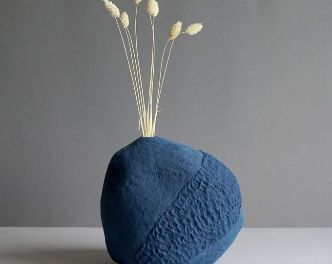 Sculptural Blue Paper Mâché Vase – Sustainable Art Object for Minimalist Interiors