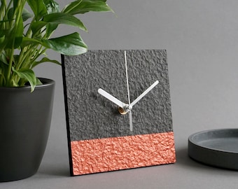 Minimalist Copper Mantel Clock, Modern Square Table Clock, 1st Wedding Anniversary Gift, Unique Recycled Paper Desk Clock For New House