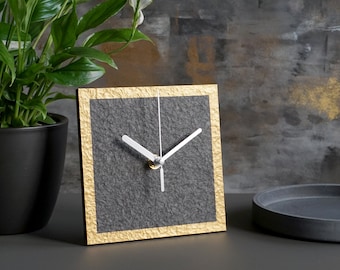 Modern mantel clock for industrial apartnemt, Free standing loft style home decor, Minimalist black gold table clock,  New house gift