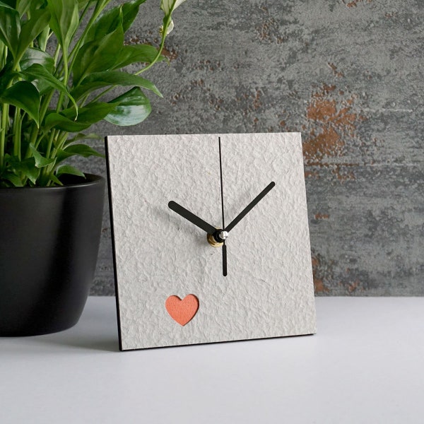 1st wedding anniversary gift for couple, Recycled paper table clock, One year gift for her or him, Eco-friendly minimalist mantel clock