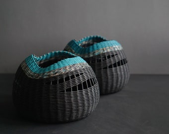 Cesta de papel decorativa moderna para interiores minimalistas, decoración industrial tejida para el hogar, cestería escultural contemporánea
