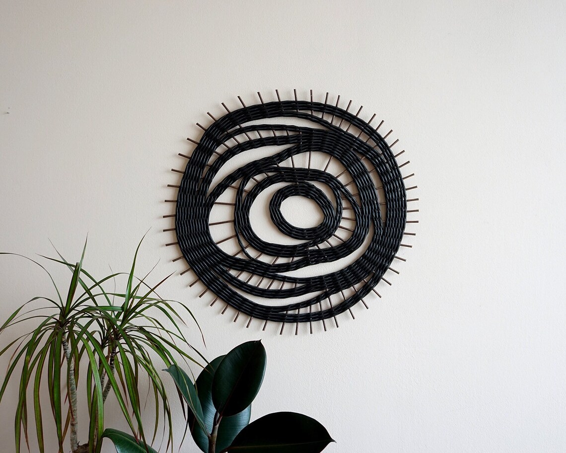 Contemporary Black Wall Decoration Handwoven From Recycled Etsy
