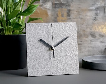 Recycled paper desk clock for modern sustainable home, Minimalist table clock handmade from waste paper, Industrial office standing clock