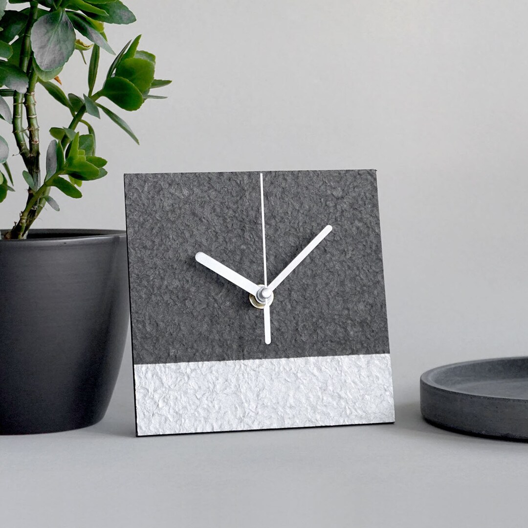 Grey Geometric Desk Clock for Minimalist Living Room, Small Industrial ...