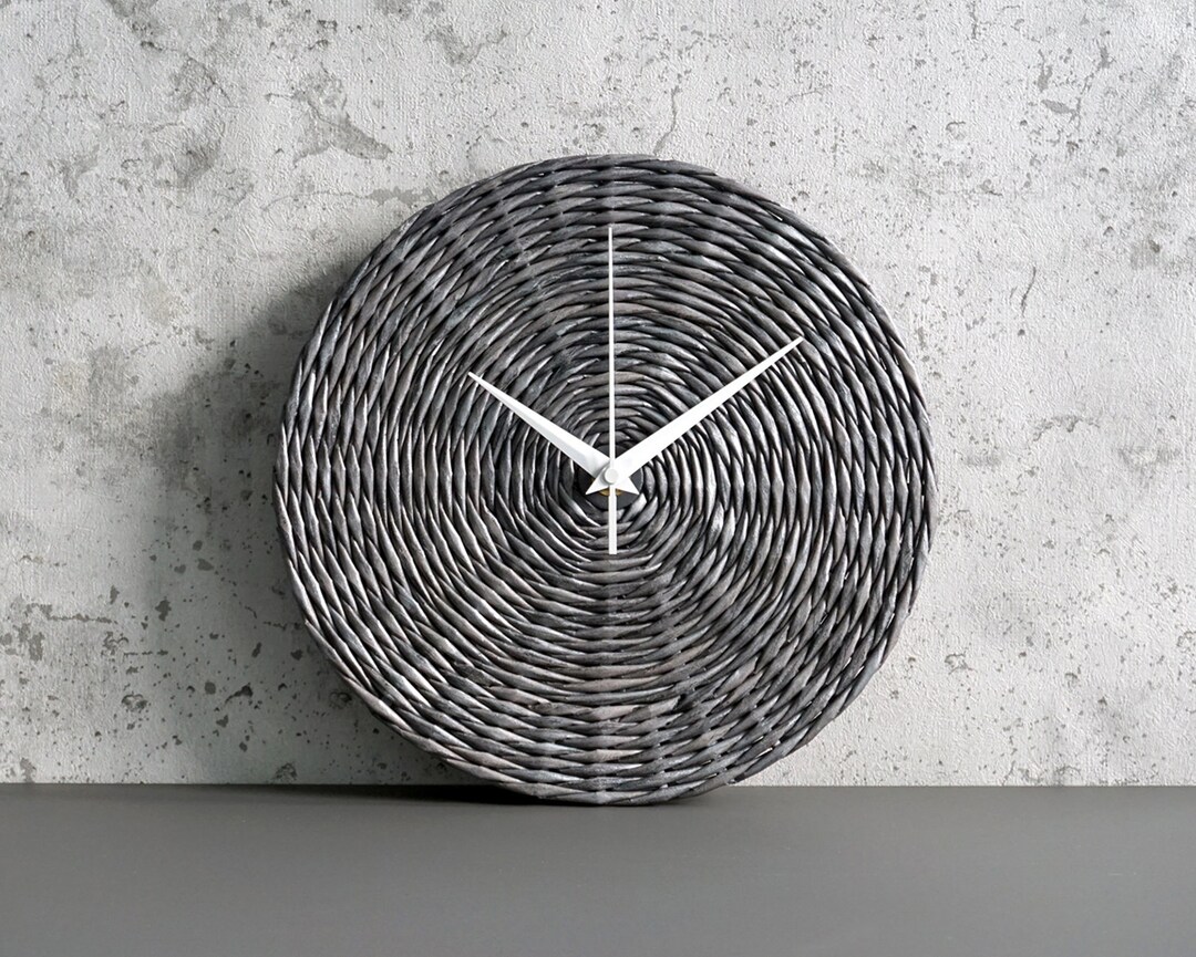 Grey Handwoven Wall Clock for Modern Industrial Interior, Eco Friendly ...