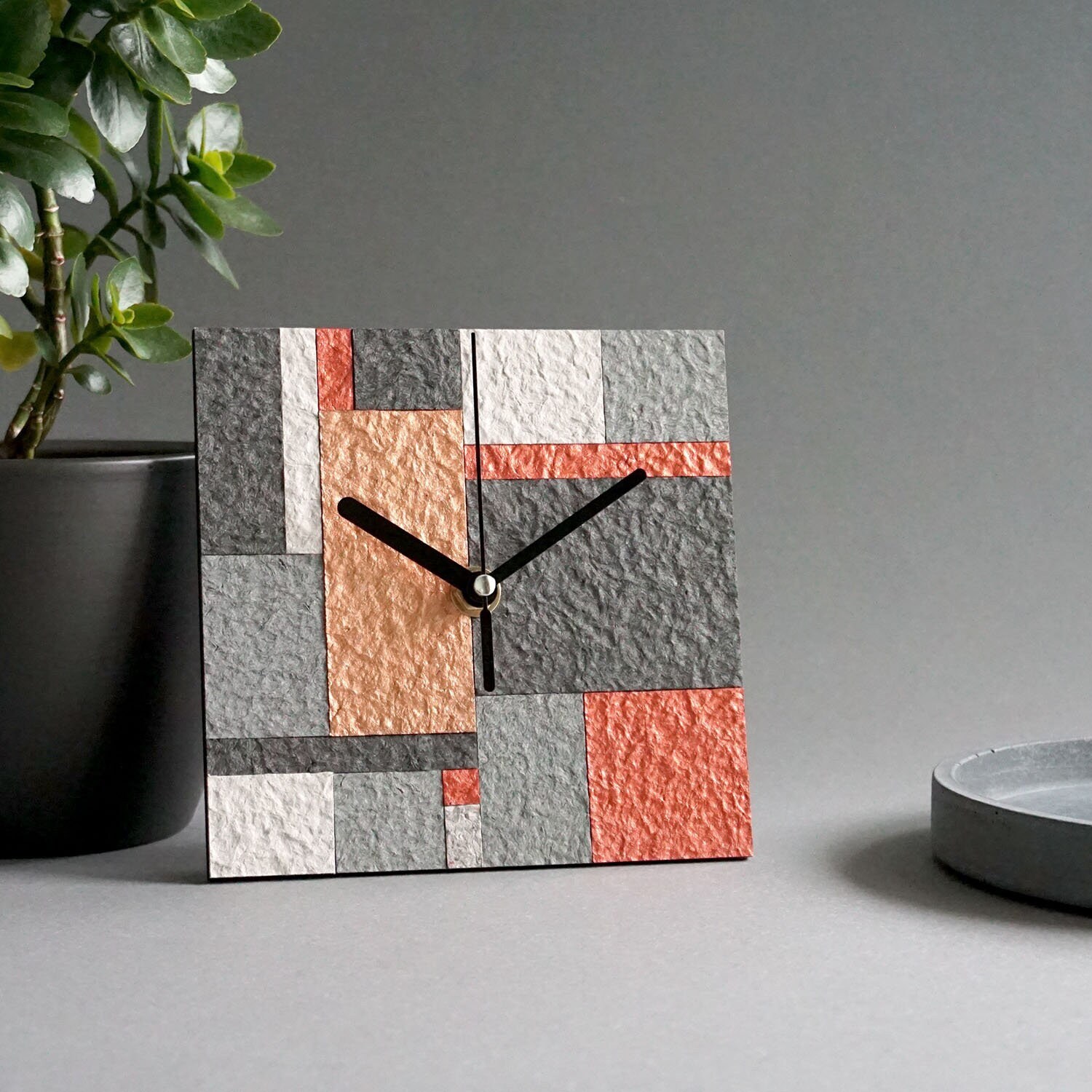 Modern Mantel Clock Handmade From Recycled Paper, Geometric Mosaic Eco ...