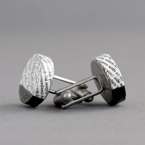 First Anniversary Gift For Him, Unique Cufflinks Handmade From Paper Personalised With Your Wedding Vows, Song Lyrics or Love Letter image 1